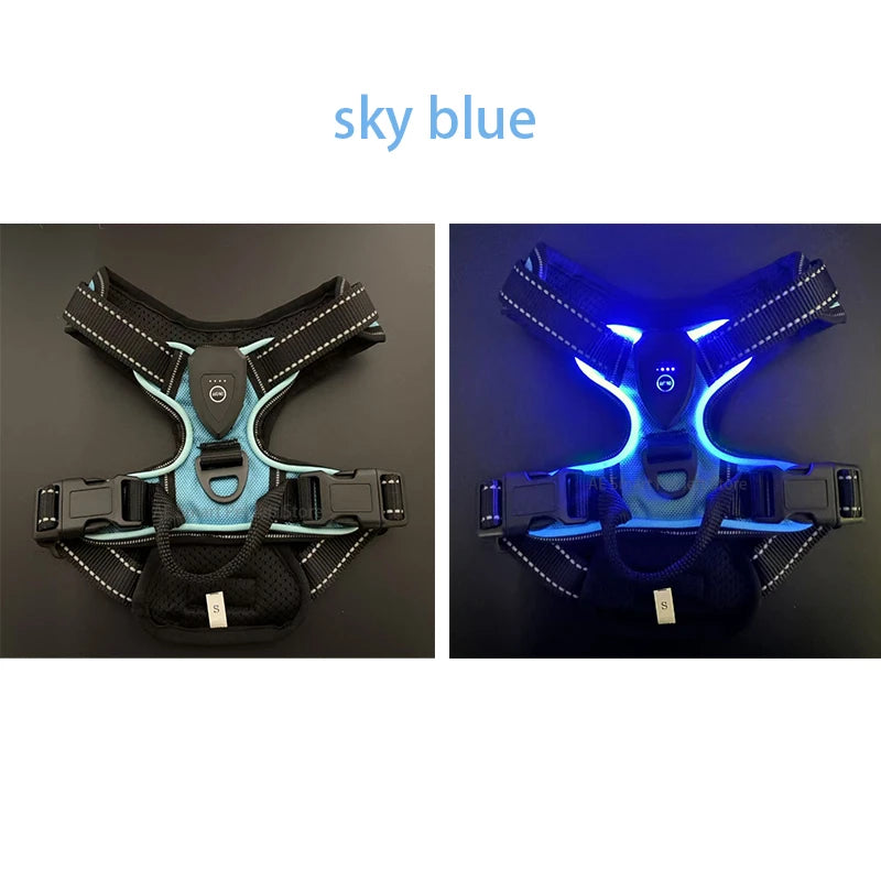 Led Luminous Dog Harness Rechargeable No Pull Adjustable Vest For Dogs