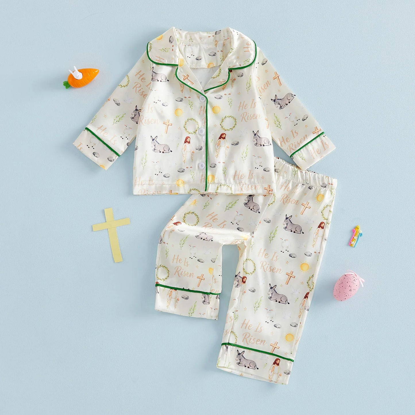 Easter Bunny Toddler Girls Pajamas Set Jesus Donkey Print
