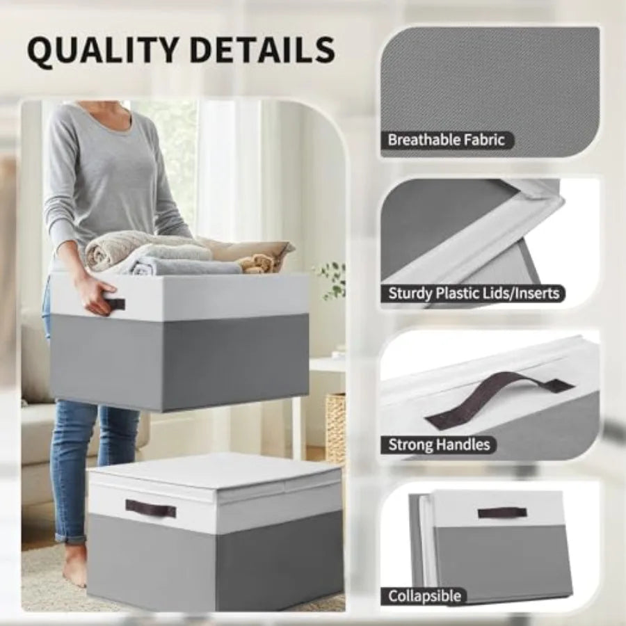 2 Pack EXTRA LARGE Blanket Storage Baskets with Lids, 22"x16"x12" Closet Organizers Bins for Clothes Towel/ Storage Box with Li