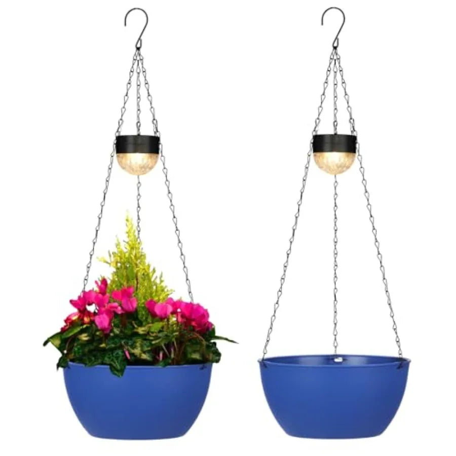 2 Pack Solar Hanging Basket Planters for Outdoor Self Watering