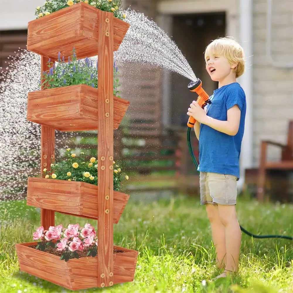 4 Tier Wooden Ladder Garden Bed Stand Elevated Planter Box
