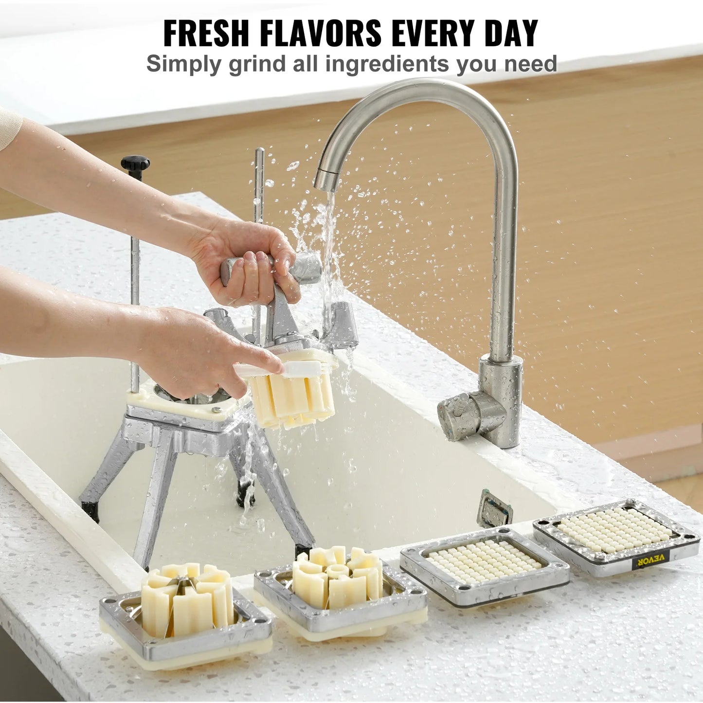 VEVOR Commercial Vegetable Dicer Cutter Potato Slicer Chopper Tray 4 Blades