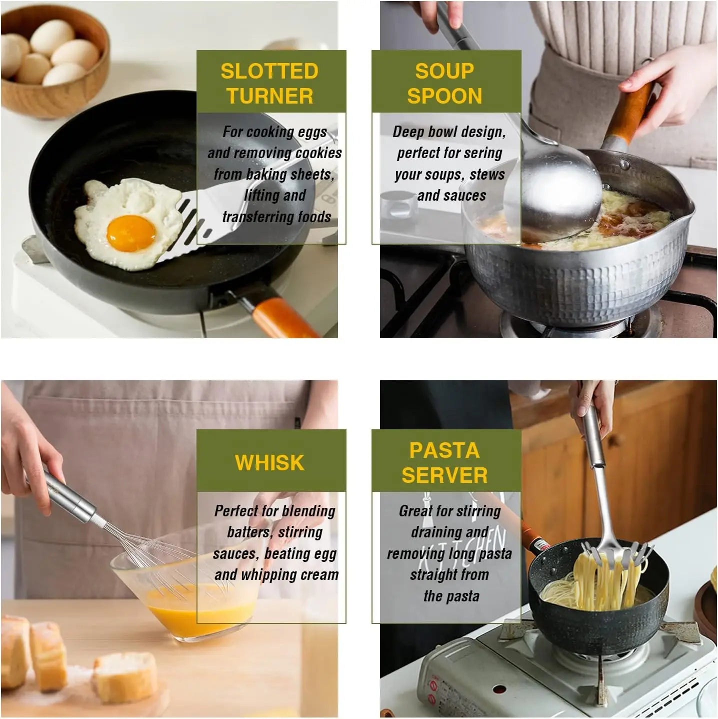 Stainless Steel Kitchen Utensil Set With Silicone Nonstick Tools