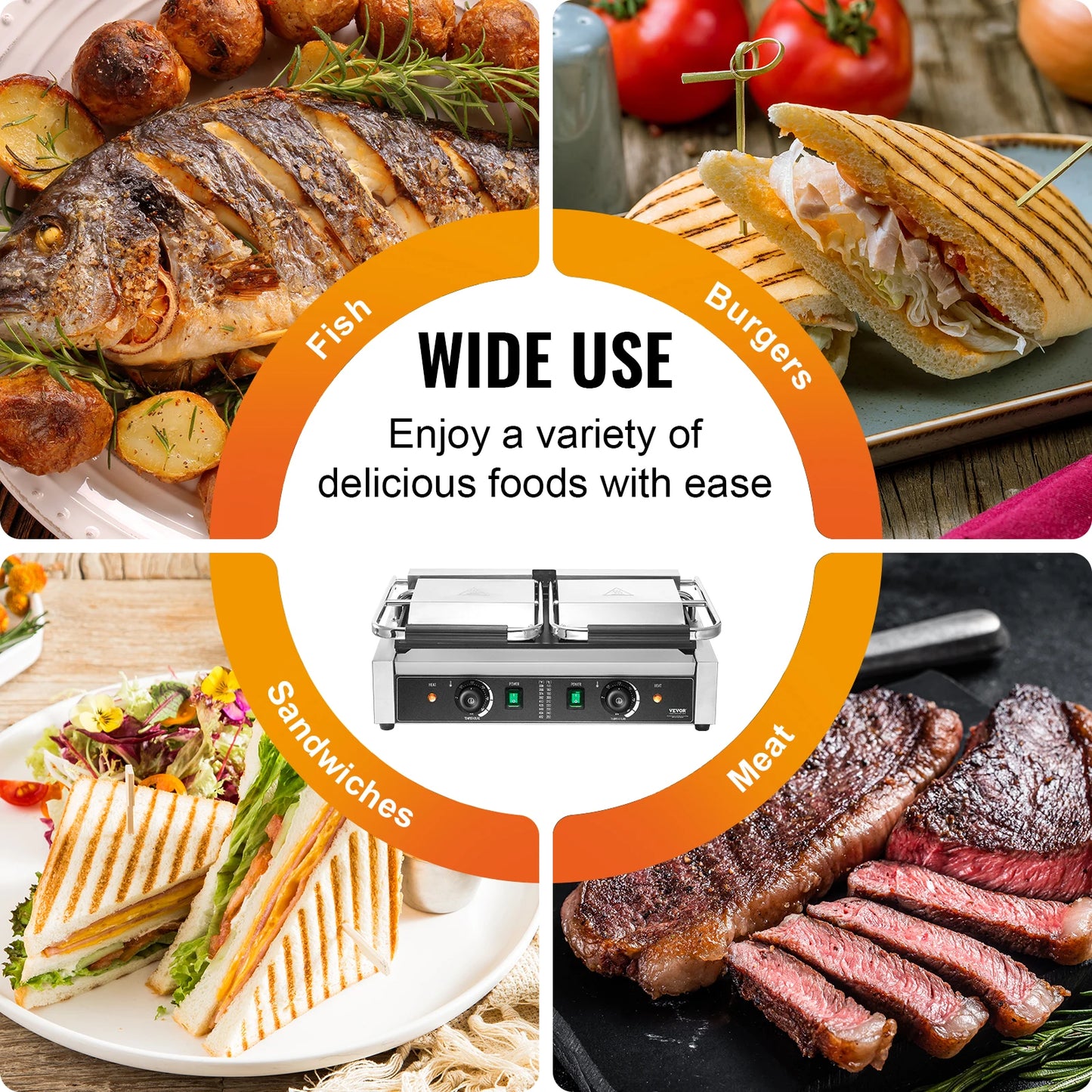 SucceBuy Panini Grill 3600W Electric Sandwich Maker With Temp Control