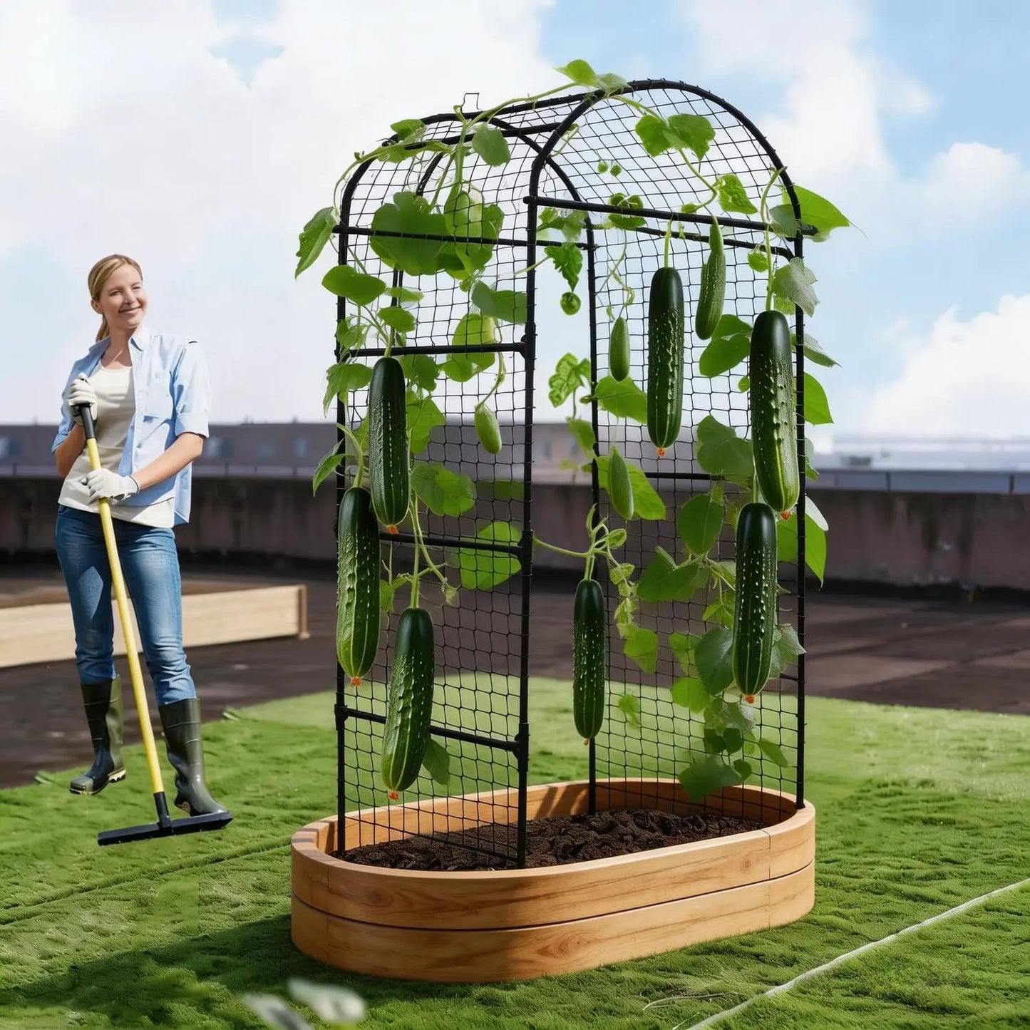 Garden Arch Trellis For Raised Beds Black U-Shape Metal Climbing Plant Support Rust-Resistant Vertical Frame For Vegetables Grapes Roses Quick Tool-Free Setup