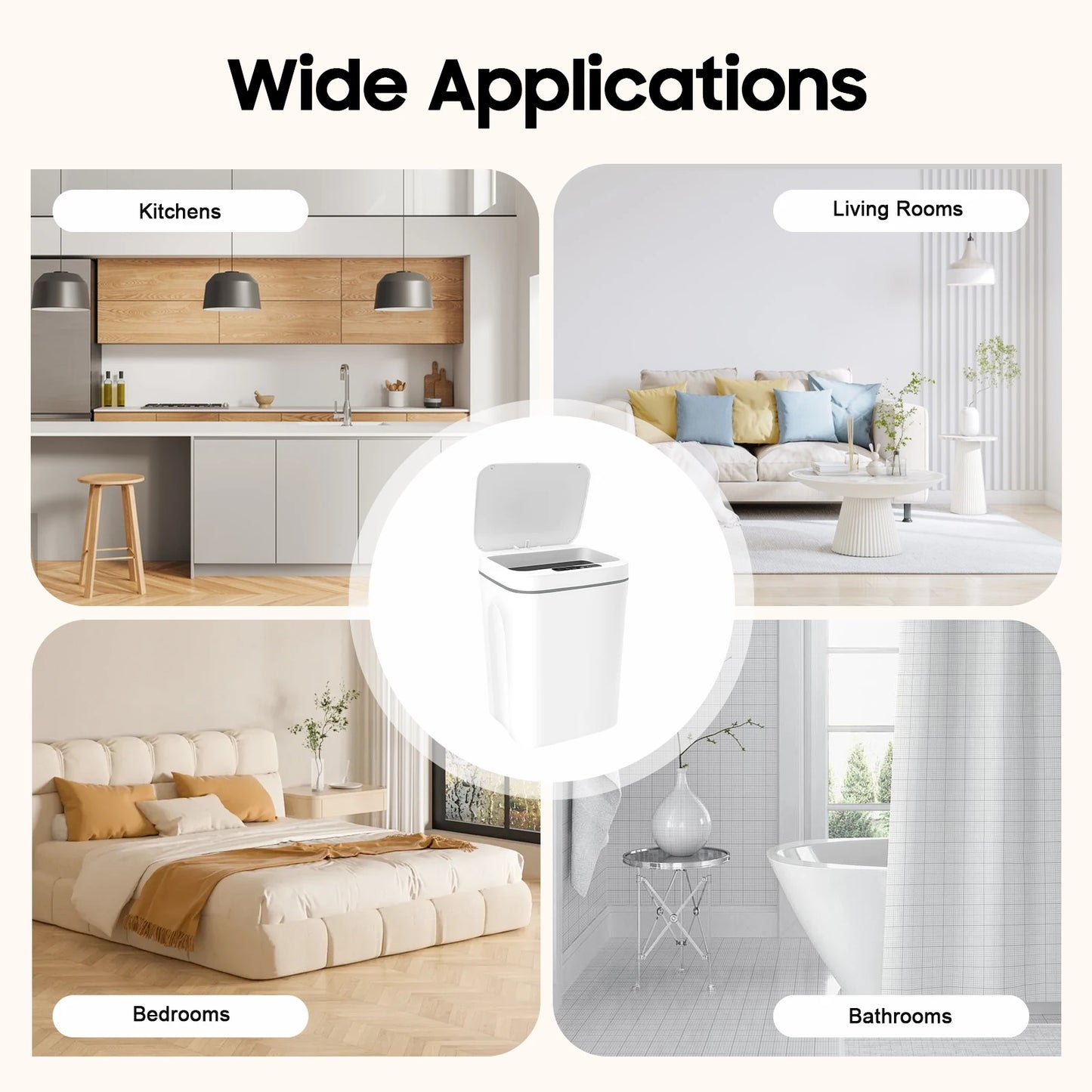 Bymaocar Intelligent Sensor Trash Can Touchless PP Waterproof IPX5