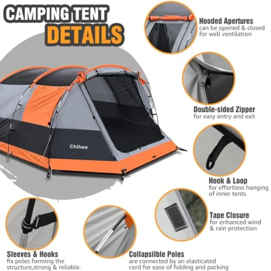 Tunnel Camping Tent For Four With Two Doors Weatherproof Shelter