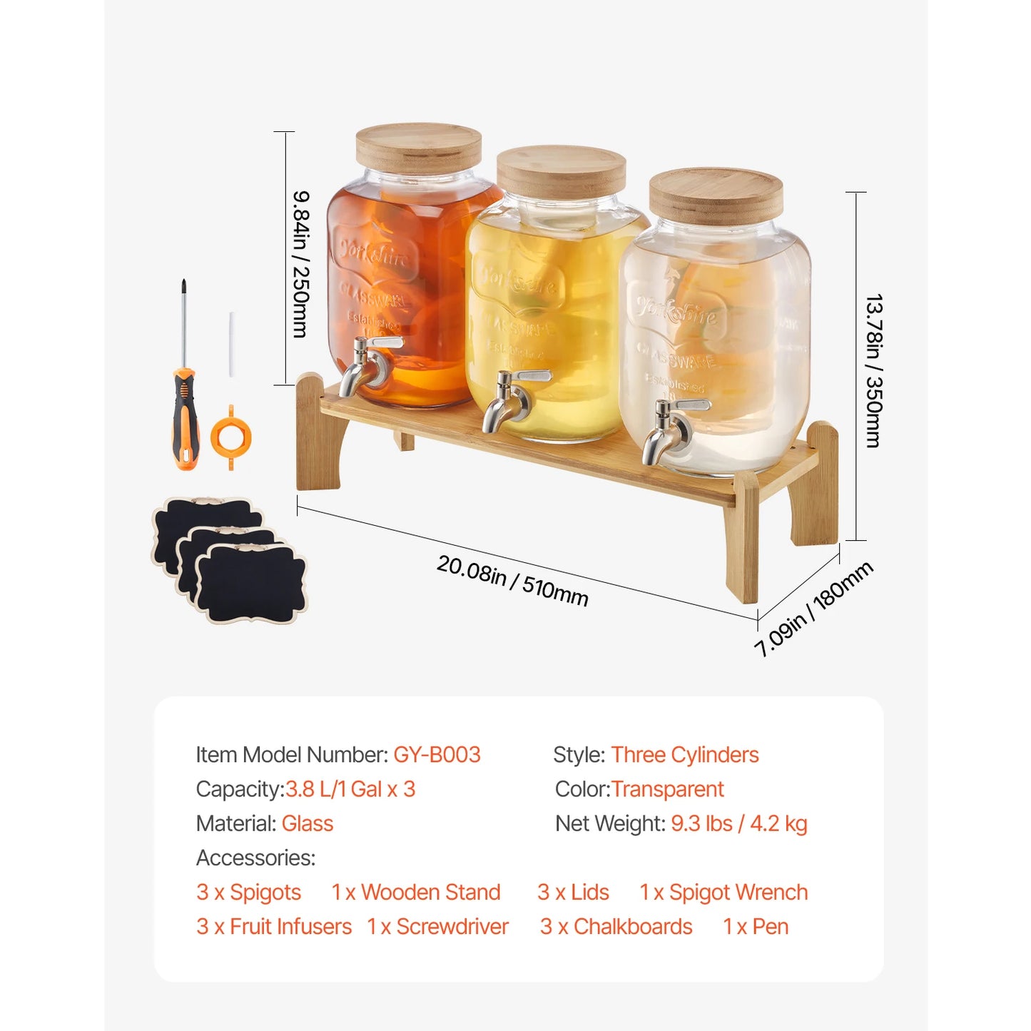 SucceBuy Beverage Dispenser Drink Dispensers for Parties, Glass Juice Dispenser with Metal Stand Lemonade Juice Water Dispensers