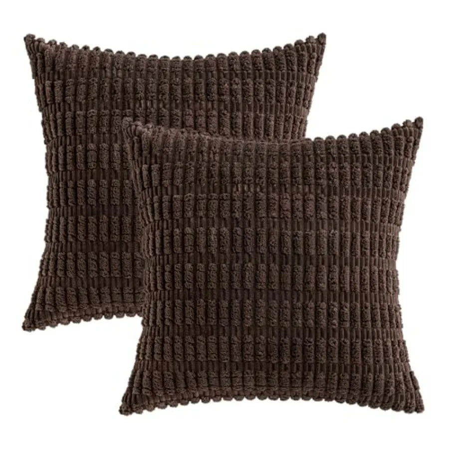Pack of 2 Corduroy Decorative Throw Pillow Covers 18x18 Inch Soft Boho Striped Pillow Covers Modern Farmhouse Home Decor for So