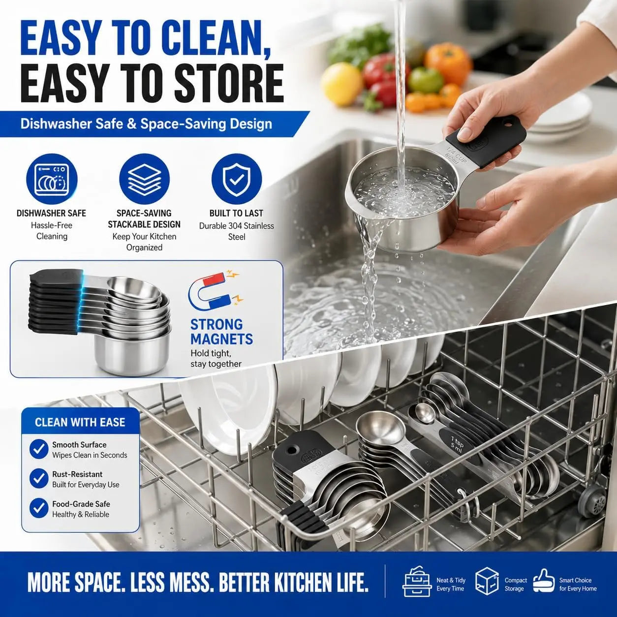 Magnetic Measuring Cups And Spoons Set Stainless Steel