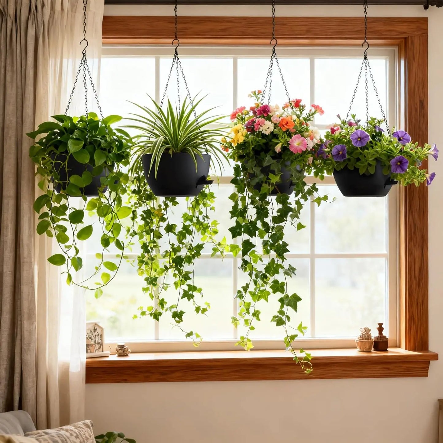Self Watering Hanging Planters for Indoor Outdoor Plants with Drainage Tray