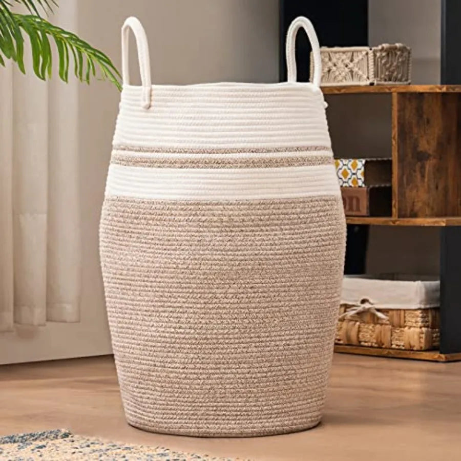 Rope Laundry Hamper by, 105L - Woven Collapsible Laundry Basket - Clothes Storage Basket for Blankets organizing, Bedroom Stora