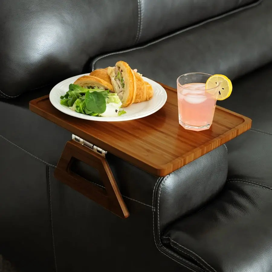 Bamboo Trayble Couch Arm Table, Clip On Tray Sofa Table for Couches. Sofa Arm Tray for TV Dinners, Remotes, Drinks, Snacks and S