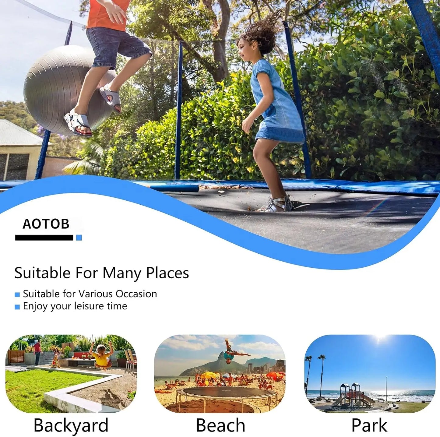 Outdoor Trampoline With Safety Enclosure Net And Basketball Hoop