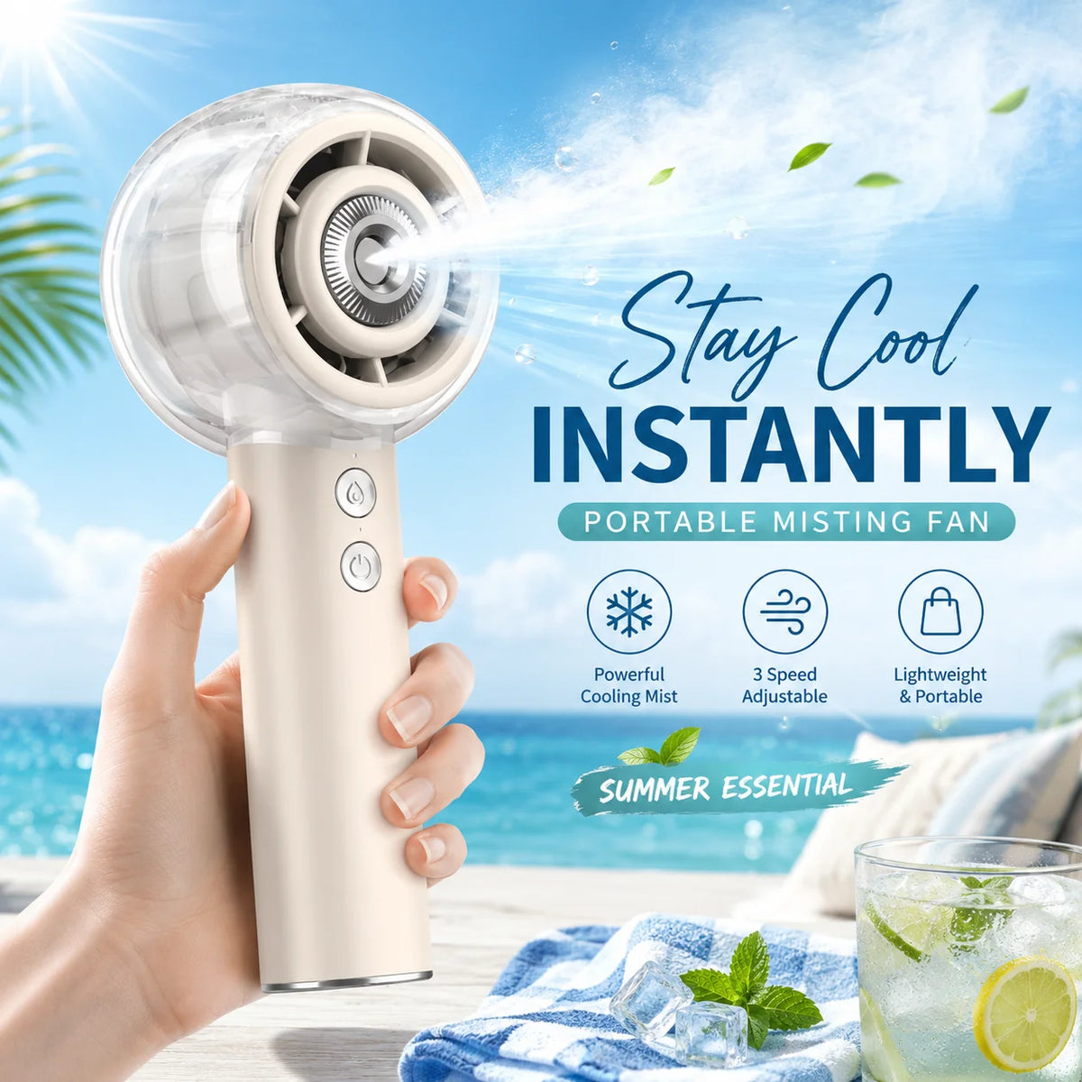 Portable Misting Handheld Fan With Rechargeable Battery For Outdoor Use