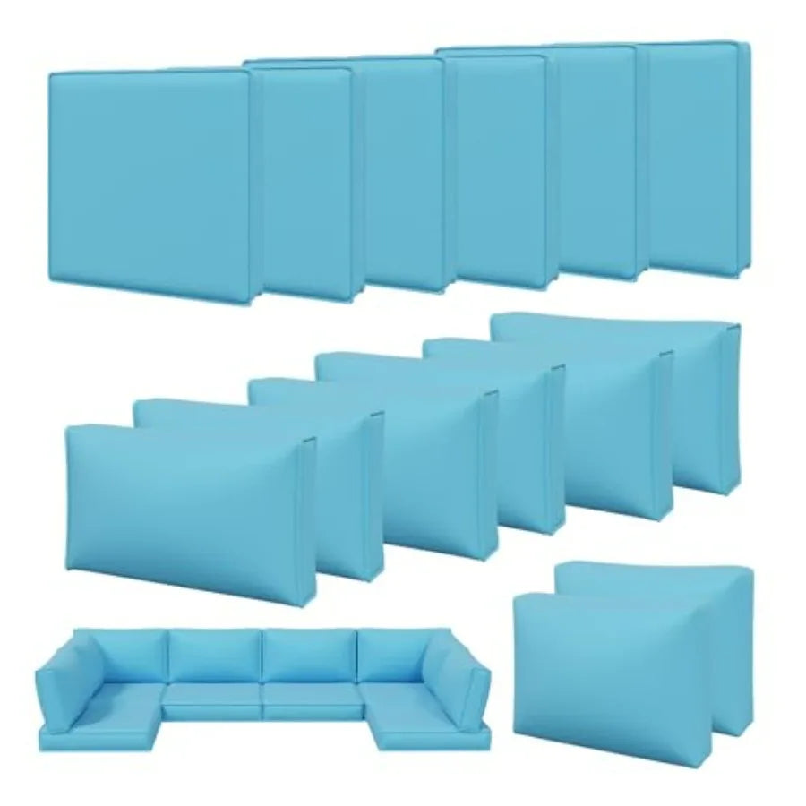 14pcs Patio Cushion Covers Replacement, Waterproof Outdoor Furniture Cushion Covers with Zipper and Non-Slip Bottom, Patio Sofa