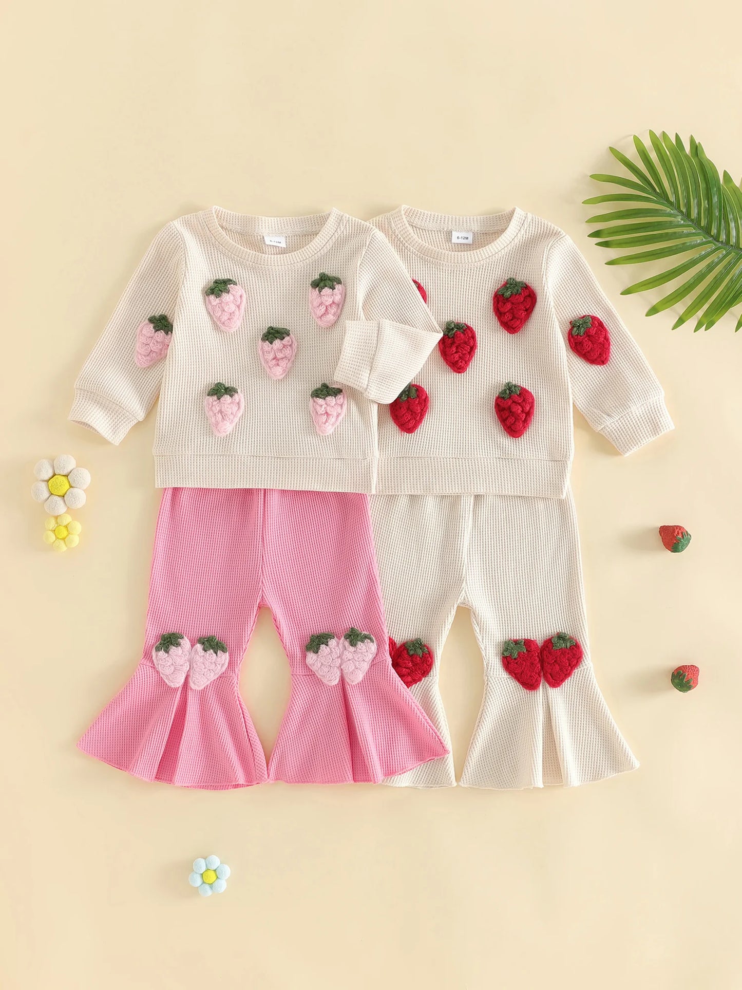 Baby Girl Strawberry Crew Neck Sweatshirt Flare Pants Set