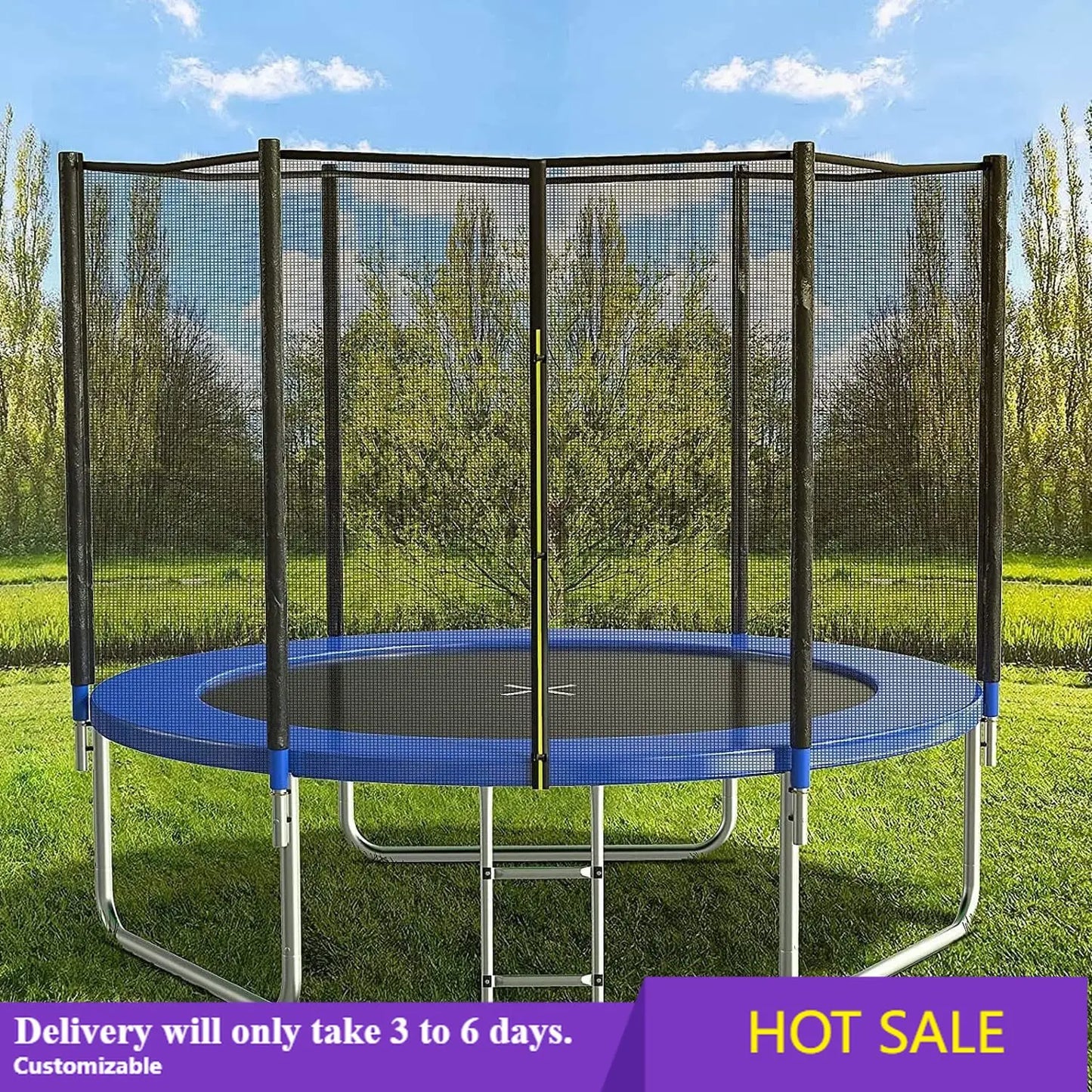 Outdoor Trampoline With Safety Enclosure Net And Basketball Hoop