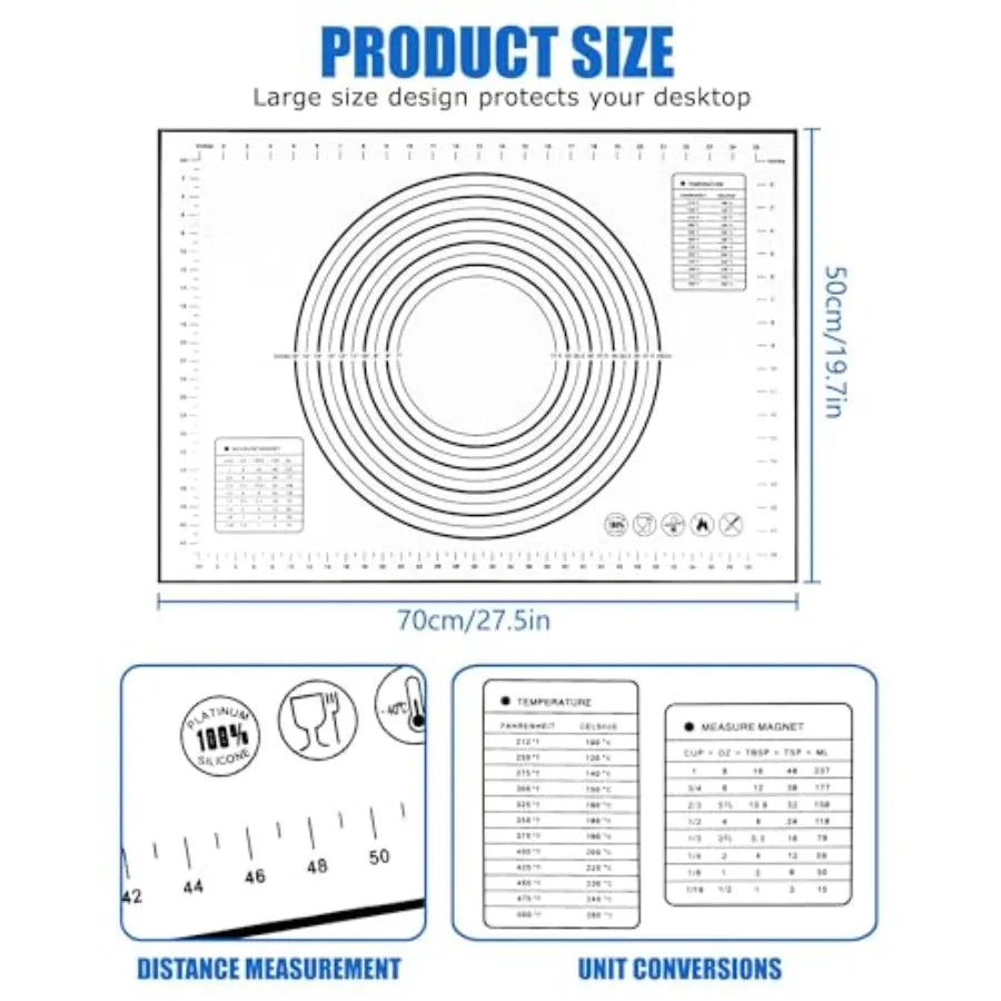 Silicone Pastry Mat With Measurements Non Slip Baking Mat