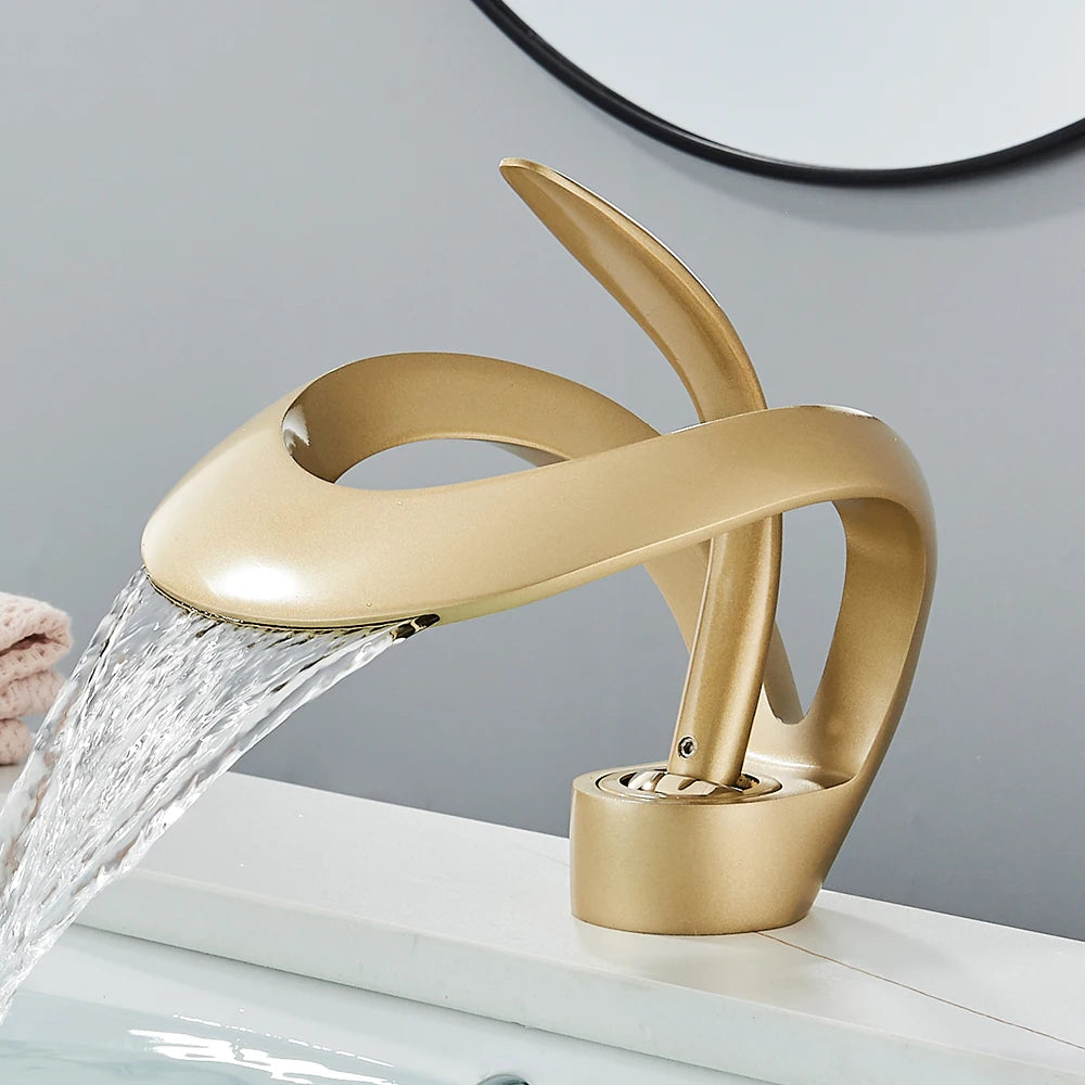 Rozin Luxury Basin Faucet Waterfall Deck Mount Mixer Hot Cold