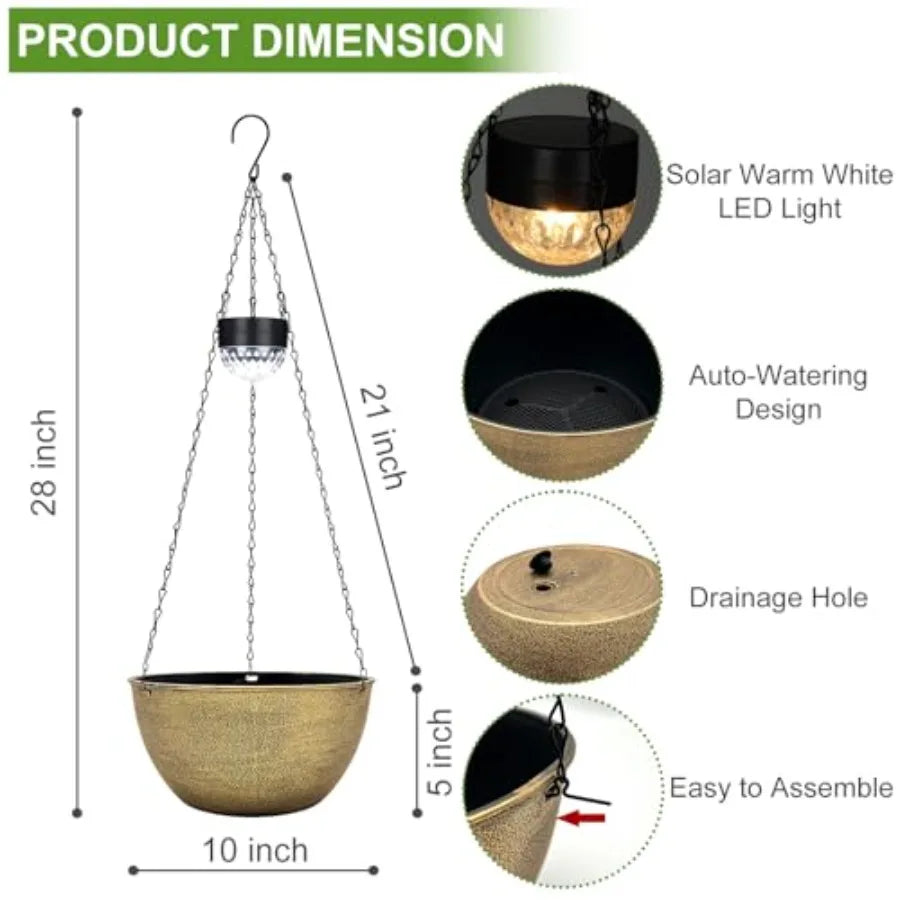 2 Pack Solar Hanging Basket Planters for Outdoor Self Watering