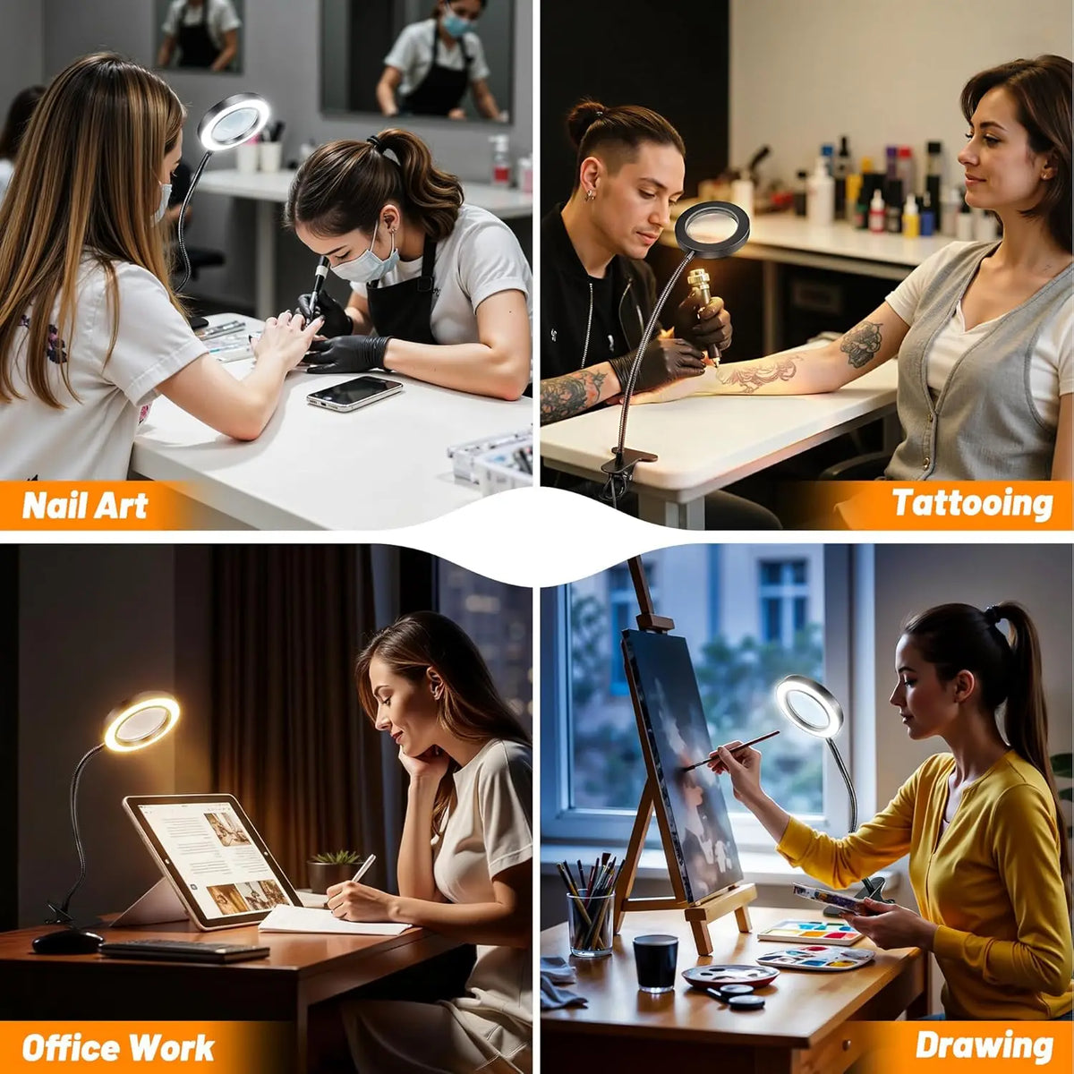 DUMILOO LED Clip On Magnifying Lamp With 5X Lens Gooseneck