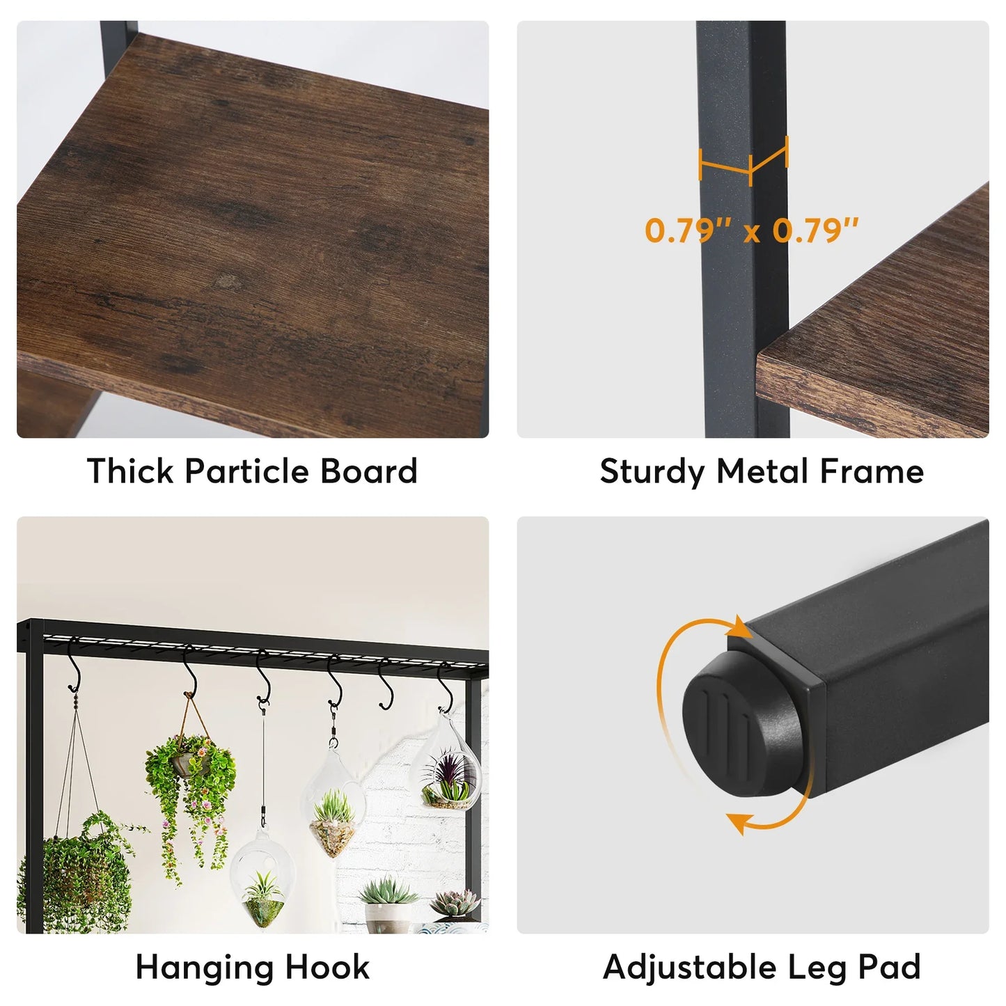 Tribesigns 5 Tier Indoor Plant Stand Metal Shelf With Hooks