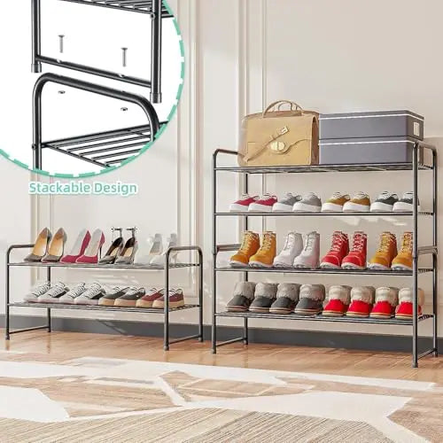 2 Pack Metal 2 Tier Stackable Wire Shoe Organizer Shelf