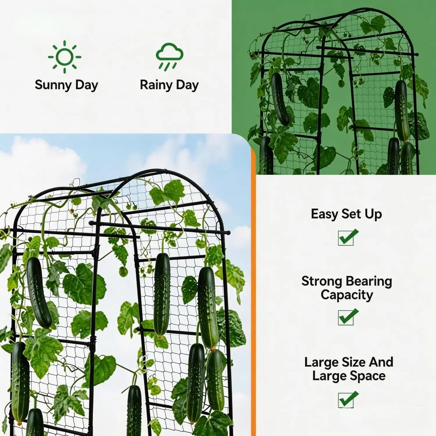 Garden Arch Trellis For Raised Beds Black U-Shape Metal Climbing Plant Support Rust-Resistant Vertical Frame For Vegetables Grapes Roses Quick Tool-Free Setup