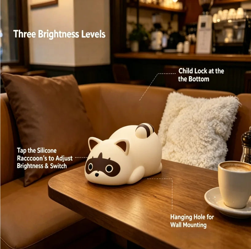 Portable Silicone Raccoon Night Light With Touch Control