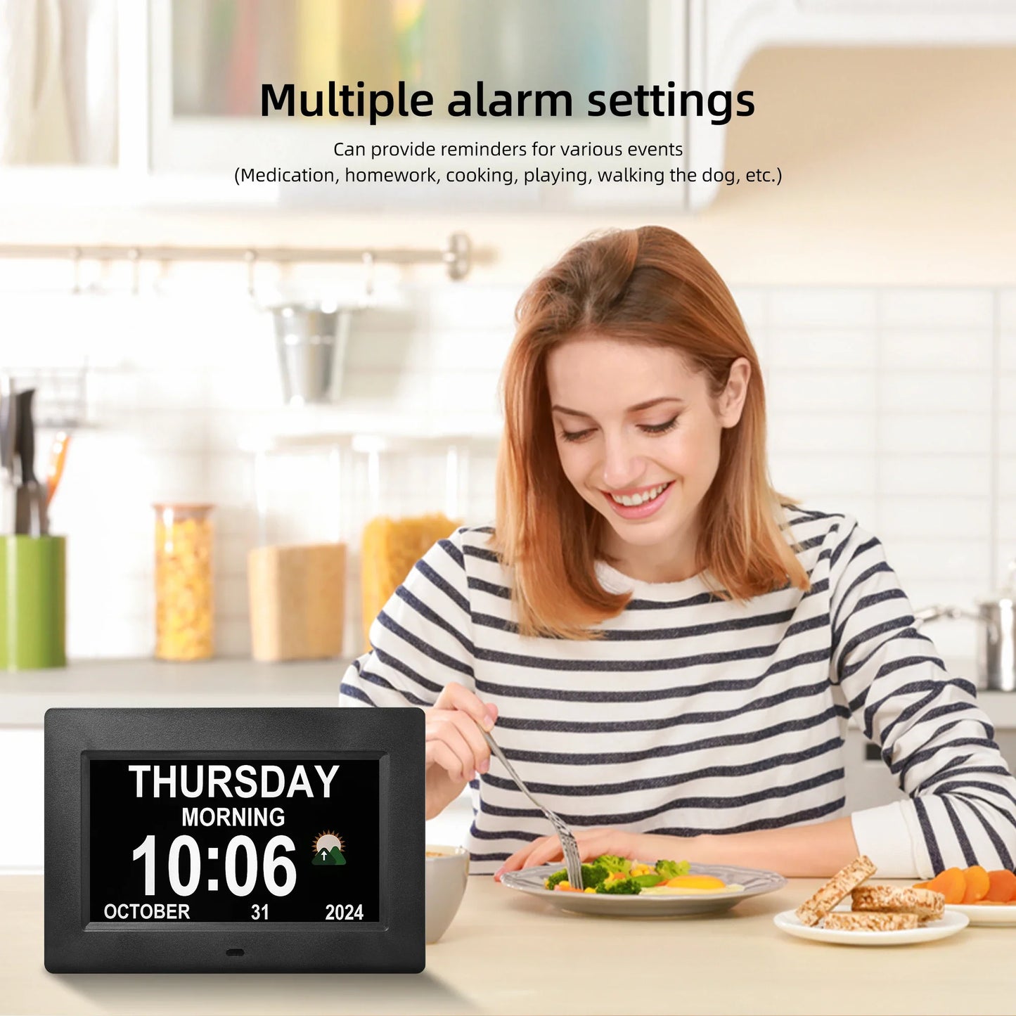 Memwake Dementia Digital Alarm Clock With Auto Dimming LCD Calendar