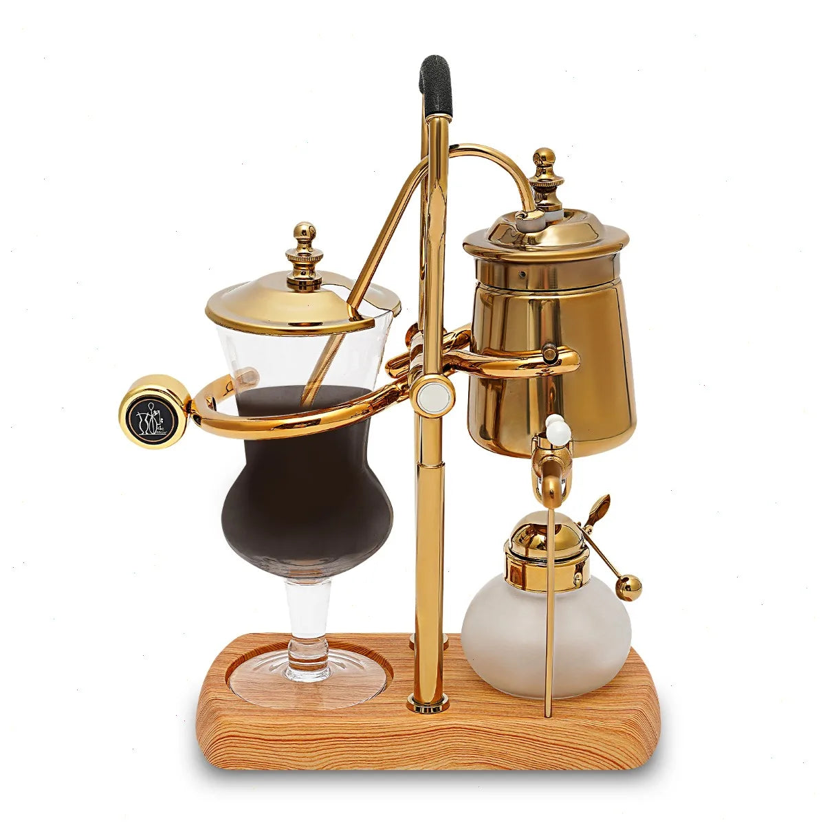 Siphon Coffee Maker, Borosilicate Glass Coffee Pot, Gold Siphon Brewer, Heat Resistant, Stainless Steel Filter, Alcohol Burner Safety Lid, Coffee Brewing Set with Tap, Measuring Cup, Spoon