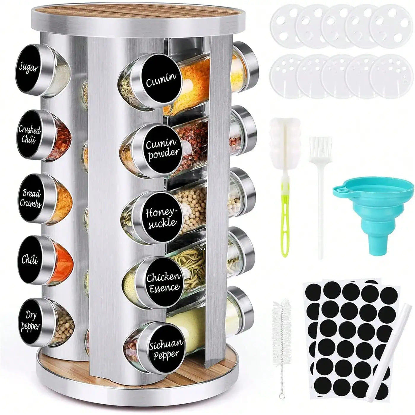 Spice Rack Organizer Revolving Jars Stainless Steel Wood