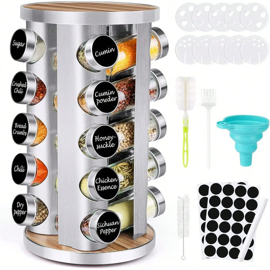 Spice Rack Organizer Revolving Jars Stainless Steel Wood