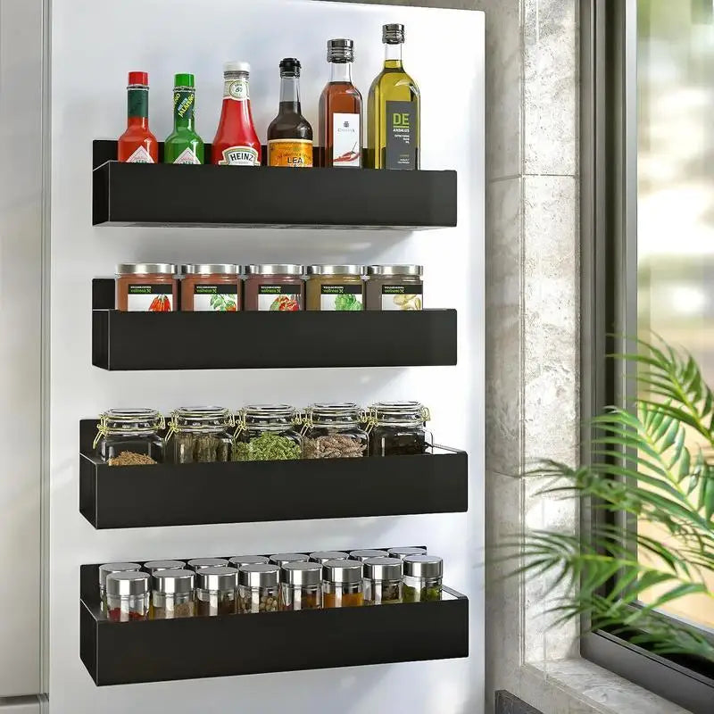 Stainless Steel Magnetic Refrigerator Spice Rack Organizer 4 Pack