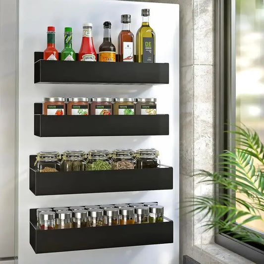Stainless Steel Magnetic Refrigerator Spice Rack Organizer 4 Pack