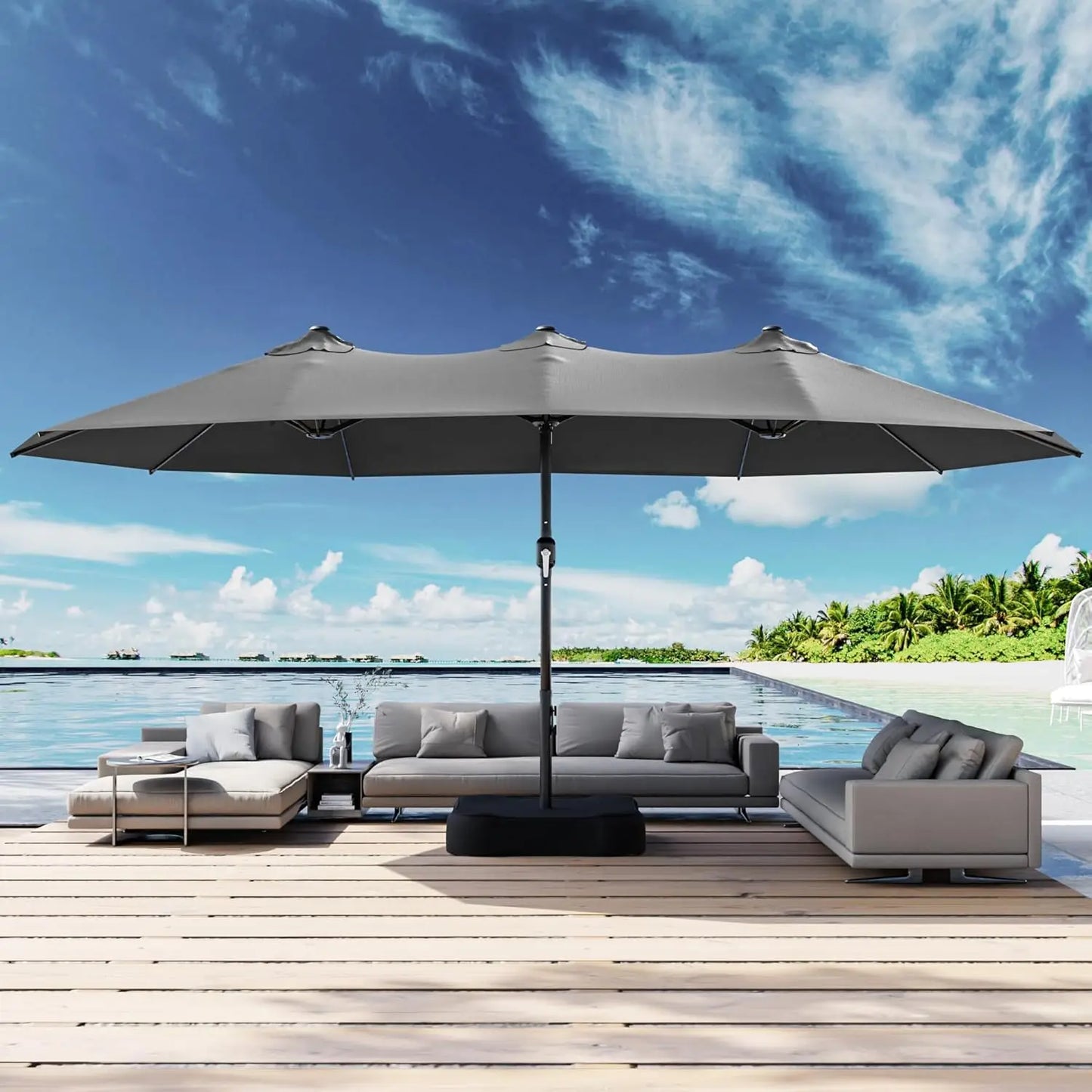 Rectangle Double Sided Patio Umbrella With Base Included And Crank