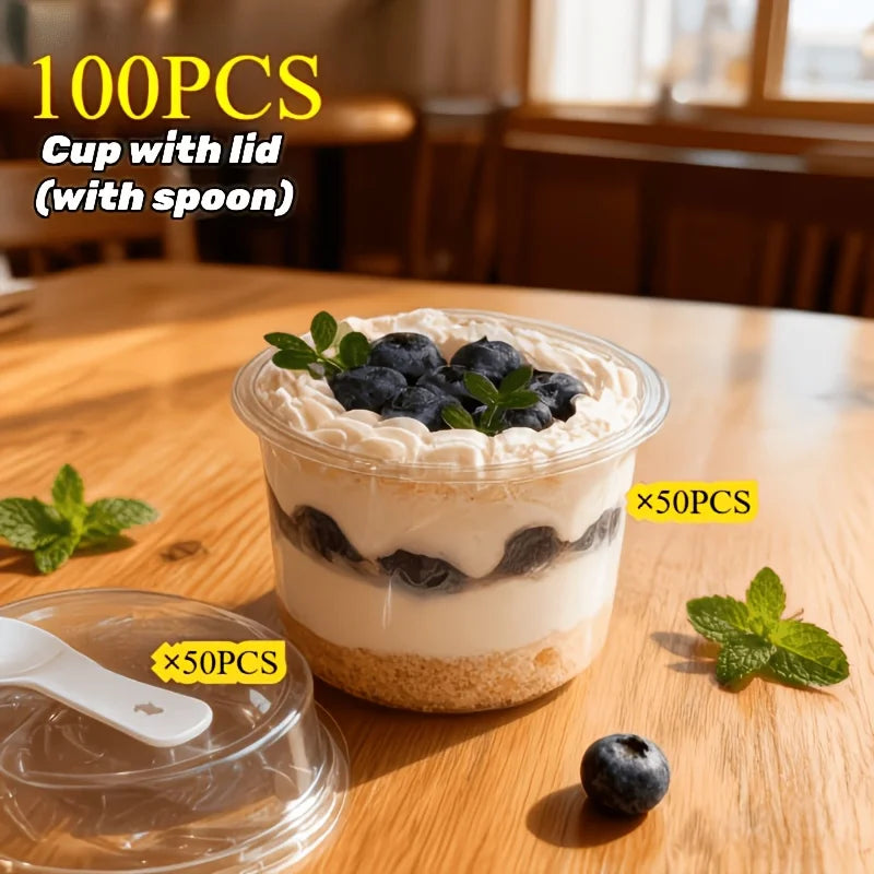 Reusable Plastic Dessert Cups With Lids And Spoons For Parties