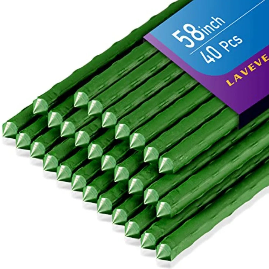 Garden Stakes Heavy Duty Steel Tomato Stake Plastic Coated Support for Securing Trees Climbg Plants Cucumber Beans Pack of 40