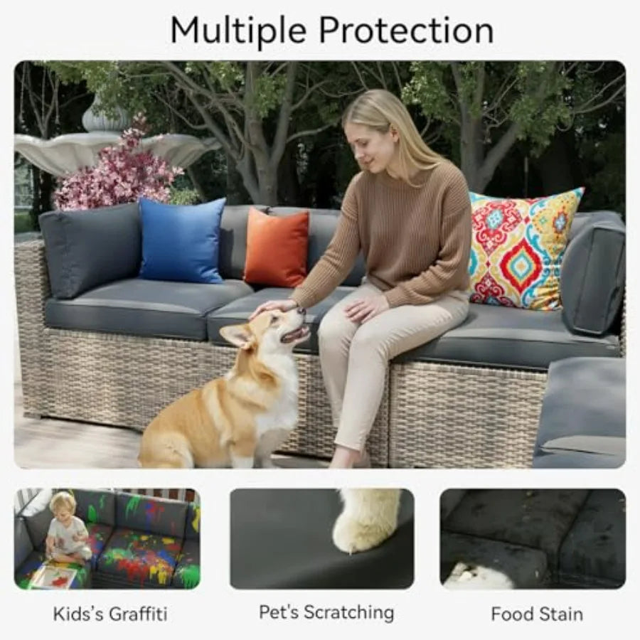 14pcs Patio Cushion Covers Replacement, Waterproof Outdoor Furniture Cushion Covers with Zipper and Non-Slip Bottom, Patio Sofa
