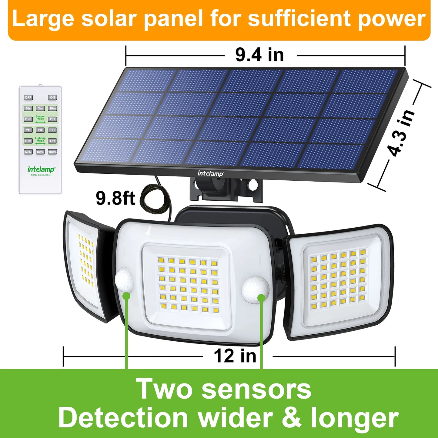 Intelamp Outdoor Solar LED Spotlight With Large Panel Three Modes