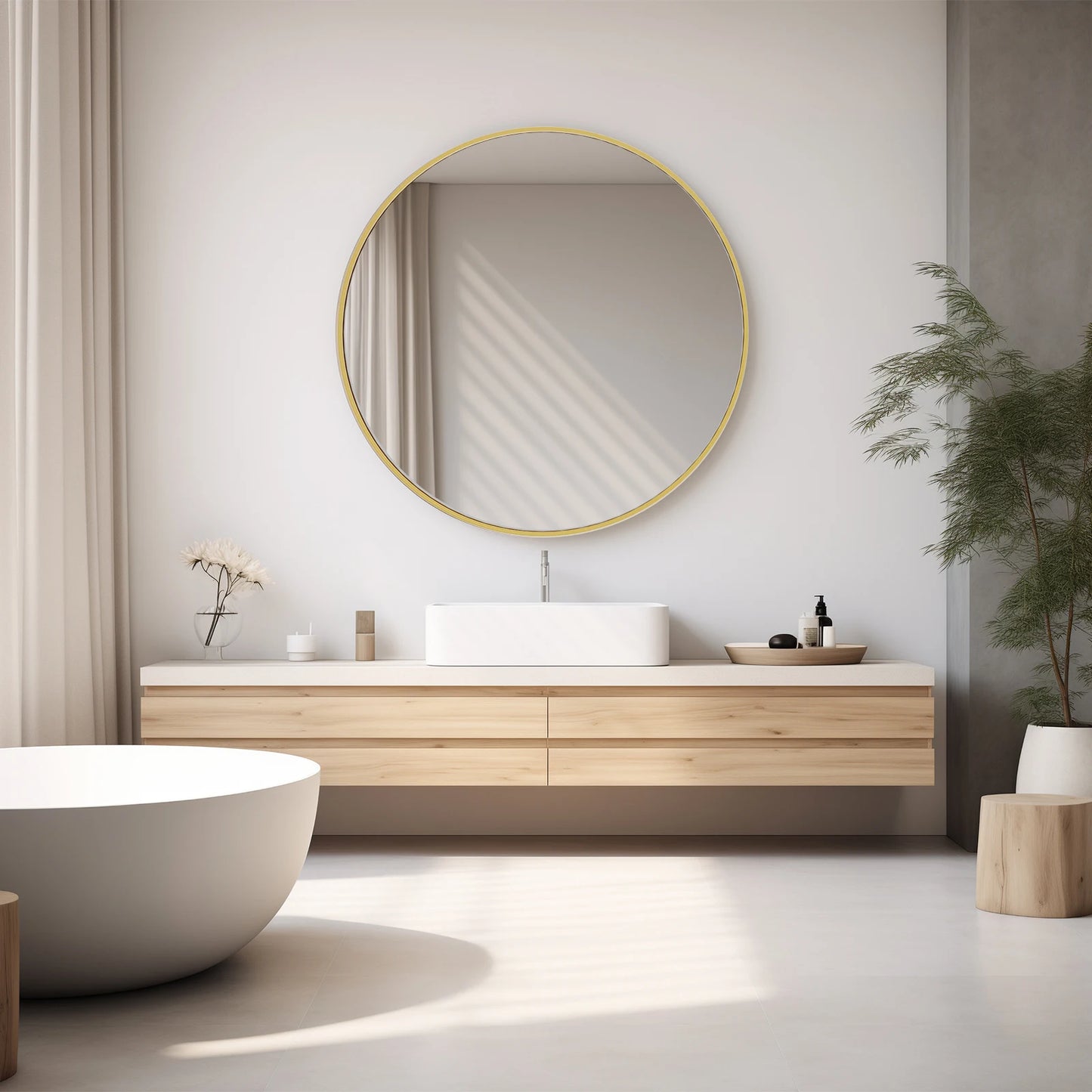 JHK Modern Round Vanity Wall Mirror With Matte Metal Frame