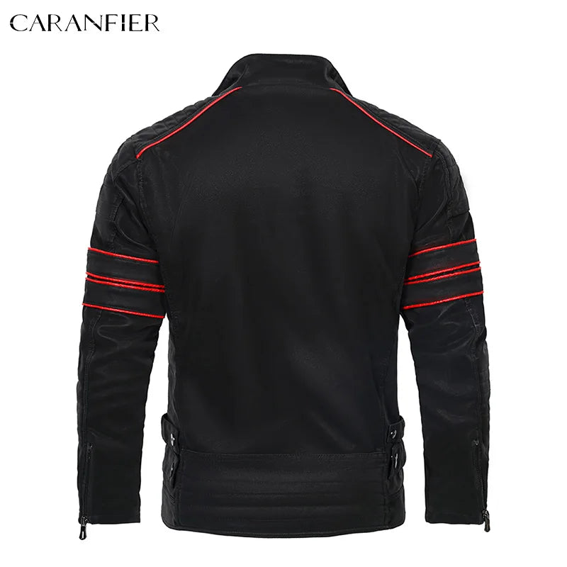 CARANFIER Mens Retro Faux Leather Motorcycle Biker Jacket
