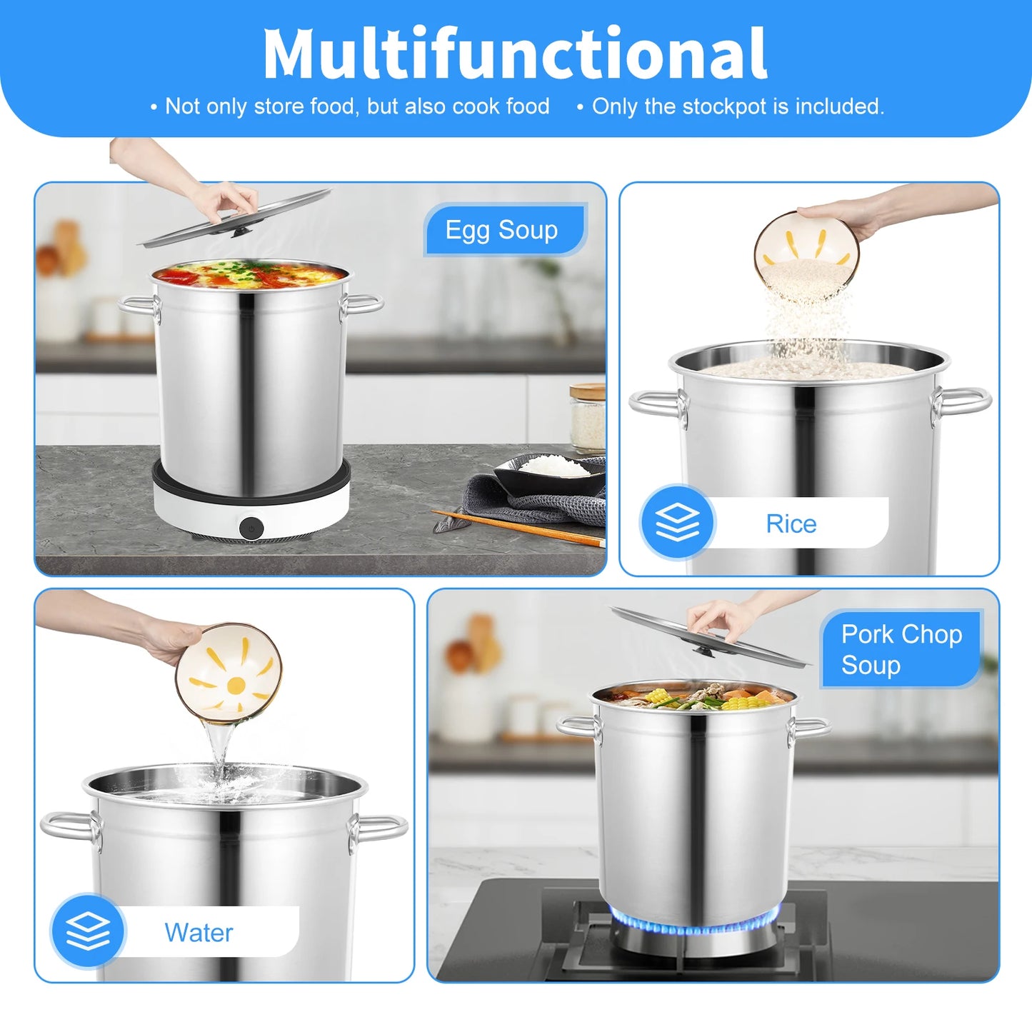 Stainless Steel Soup Stock Pot with Lid and Handles