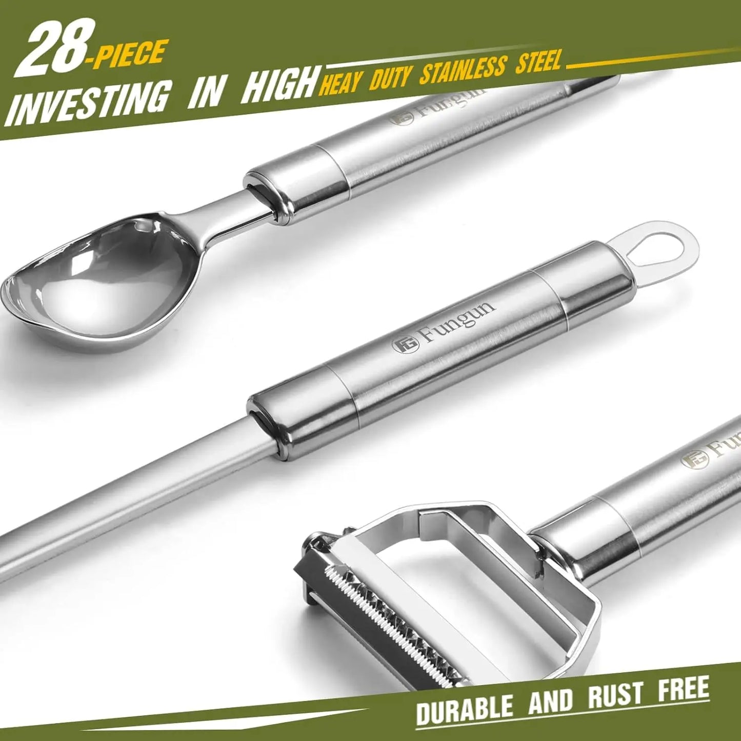Stainless Steel Kitchen Utensil Set With Silicone Nonstick Tools