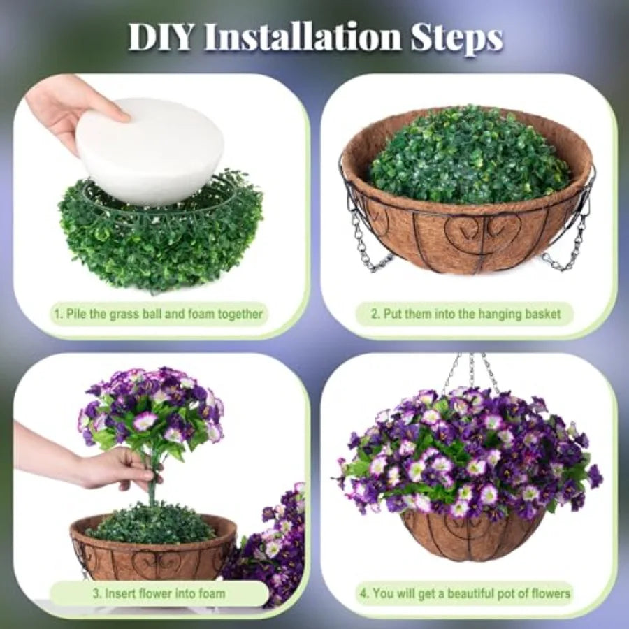 Artificial Hanging Flowers Faux Silk Petunias Morning Glory Coconut Planter