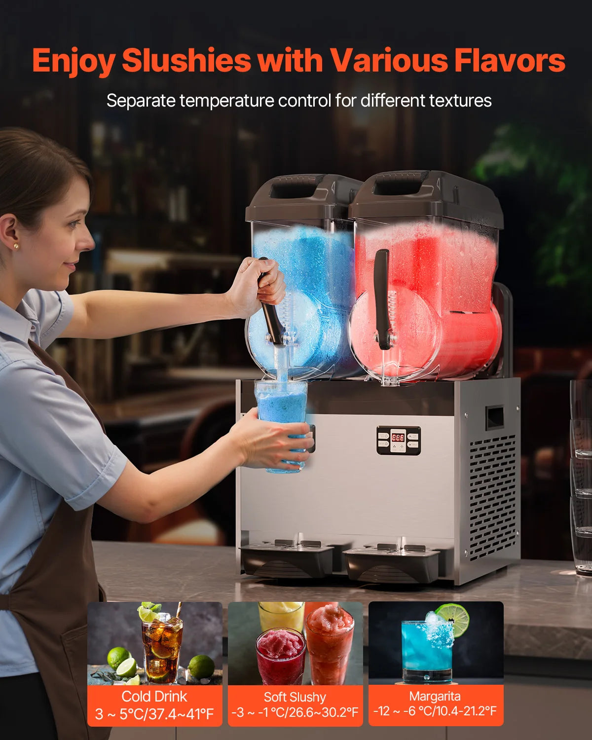 VEVOR Dual Tanks Slushy Machine For Margaritas And Frozen Drinks