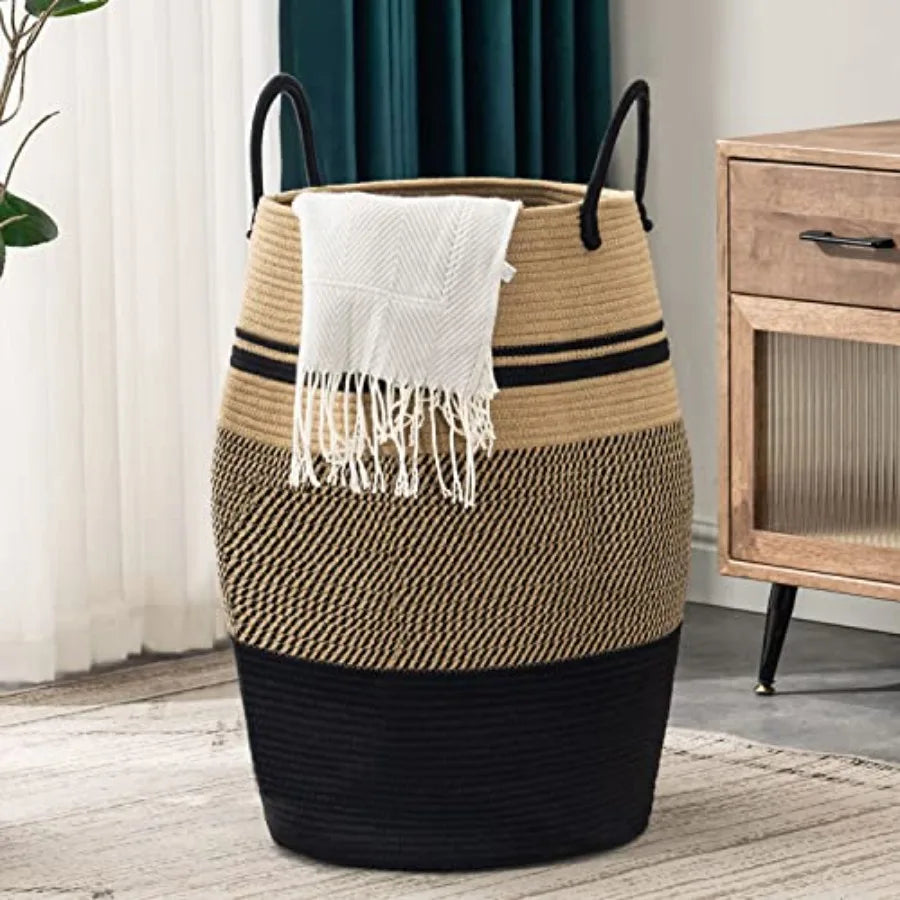 Rope Laundry Hamper by, 105L - Woven Collapsible Laundry Basket - Clothes Storage Basket for Blankets organizing, Bedroom Stora