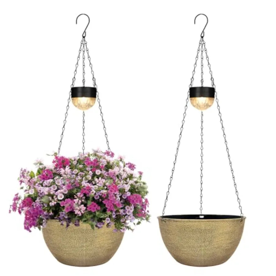 2 Pack Solar Hanging Basket Planters for Outdoor Self Watering