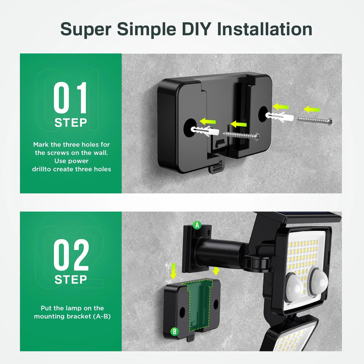 SZRSTH Outdoor Solar Lights 2 Pack IP65 Motion Sensor